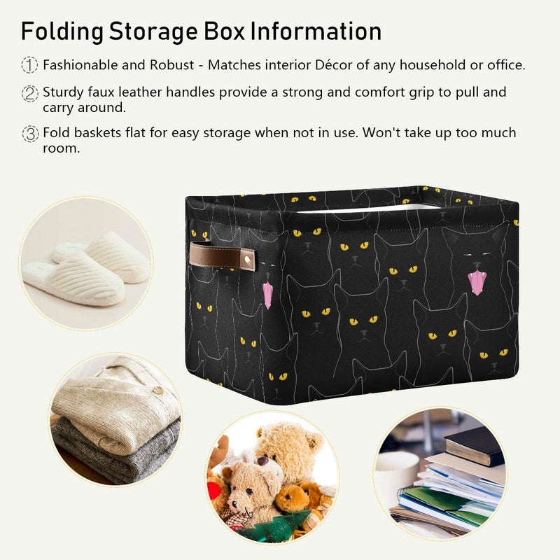 DOMIKING Rectangular Storage Bin Cute Black Cats Basket with Handles - Organizer Bin for Toys, Books, Laundry Basket for Kids/Pets, Playroom - Image 5